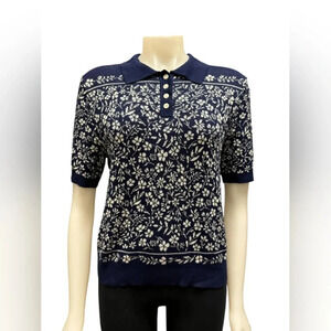 Gemma + Jane NWT Polo Knit  Floral Blue/White Size Medium